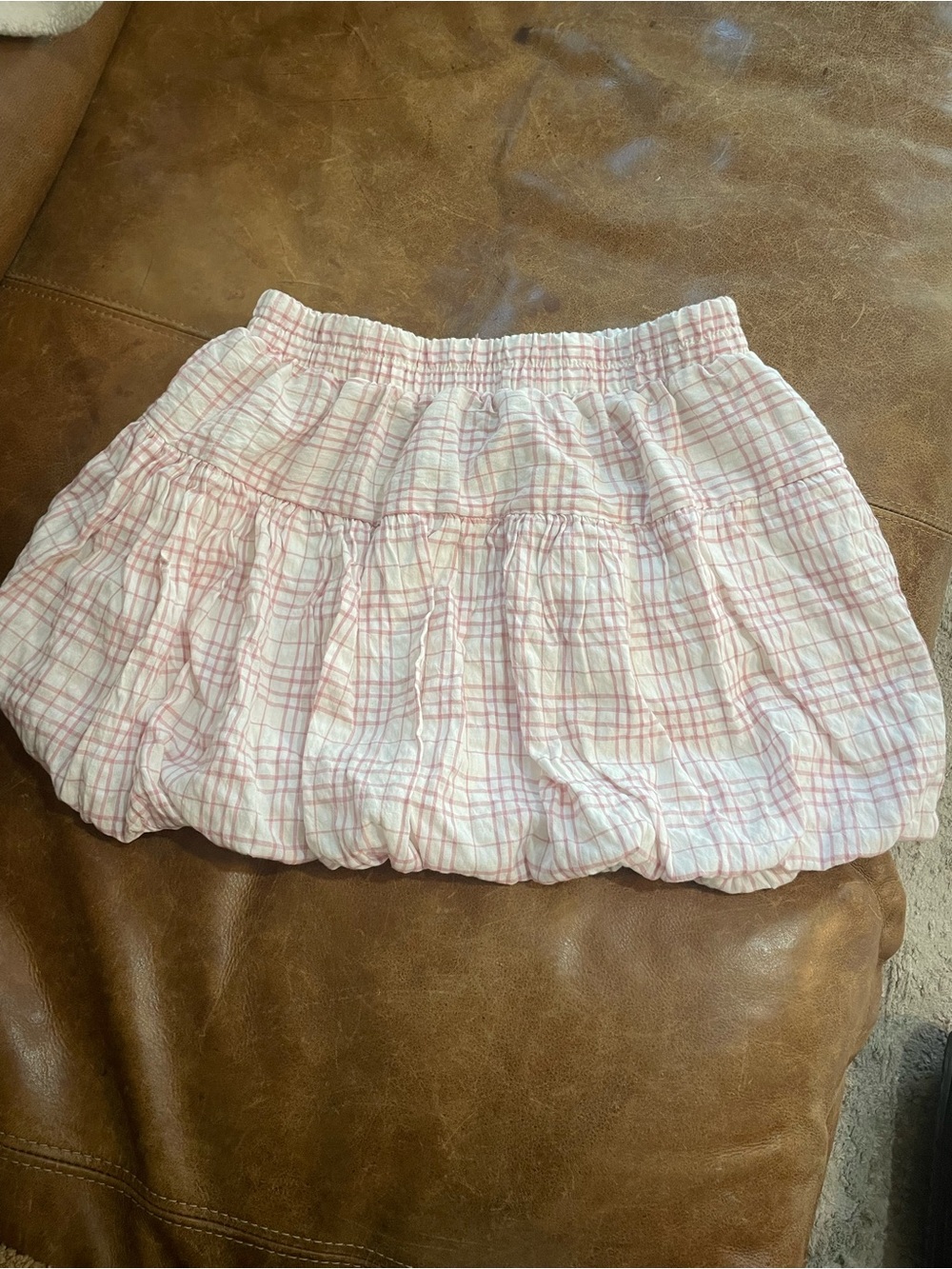 Passport Pink Plaid Bubble Mini Skirt